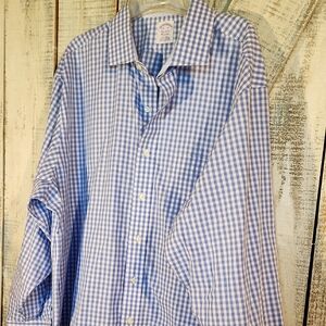 BROOKS BROTHERS 18.5 - 34 Lightweight Dress Shirt Blue / White Preppy big Mans